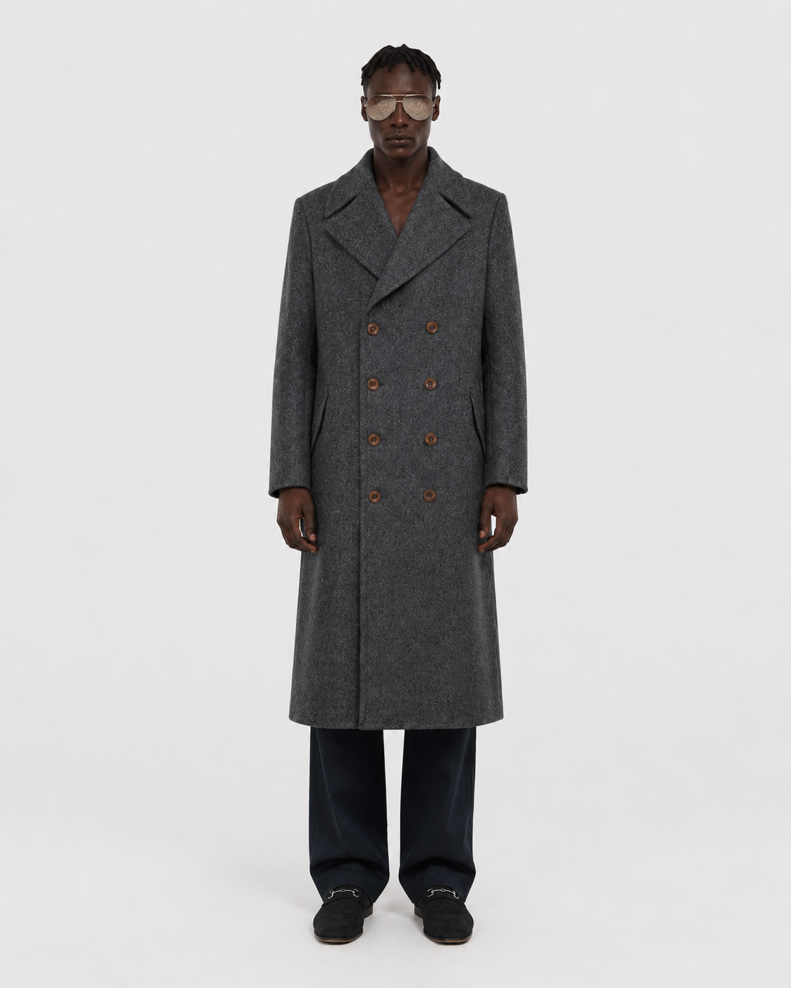 SamPrime Men's Sovereign Gold-Hardware Melton Wool Overcoat | Black Tailored
