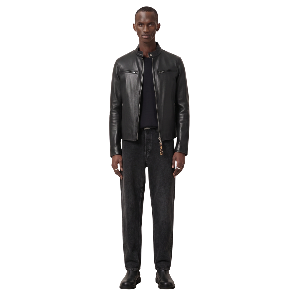 Men's Elite Nappa Leather Cafe Racer Jacket | Slim-Fit Black Moto