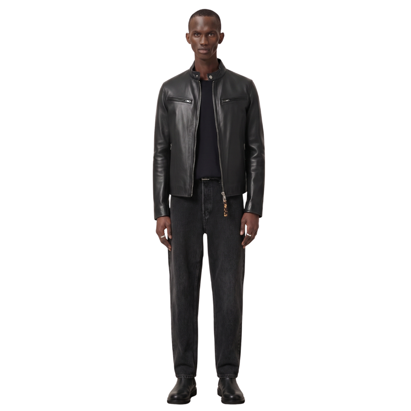 Blouson de Moto en Cuir Nappa pour Hommes | Coupe Slim Noir