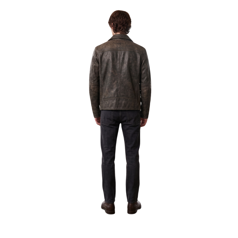 Blouson en cuir vieilli de style rancher pour homme