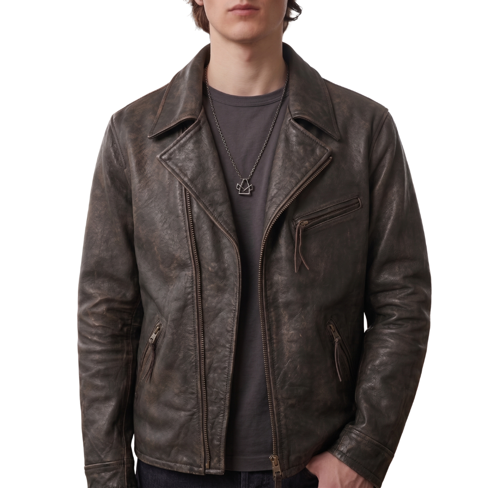 Blouson en cuir vieilli de style rancher pour homme