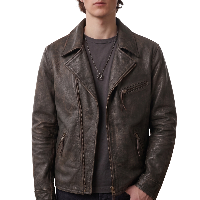 Blouson en cuir vieilli de style rancher pour homme