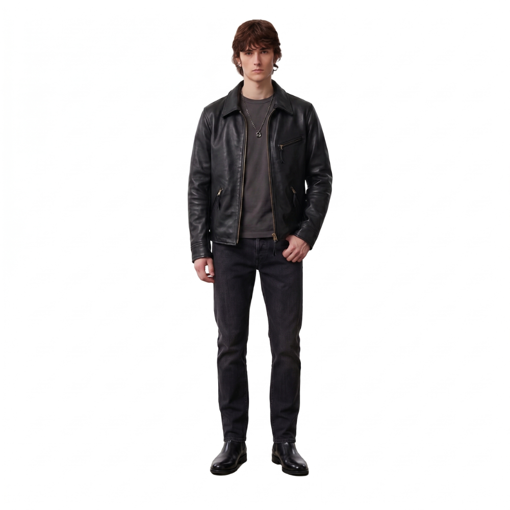 Blouson en cuir vieilli de style rancher pour homme