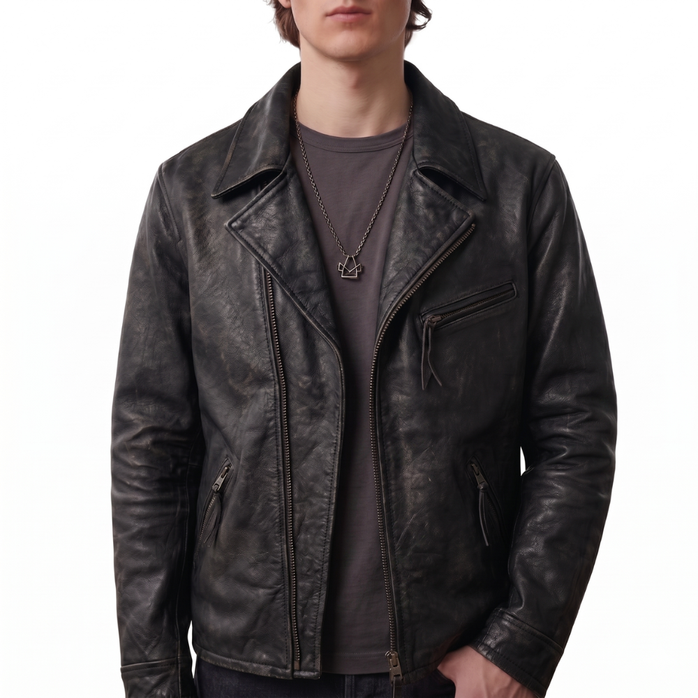 Blouson en cuir vieilli de style rancher pour homme