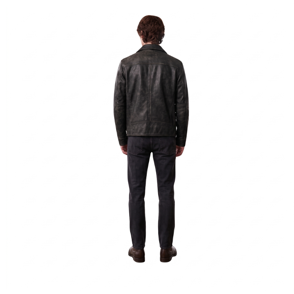 Blouson en cuir vieilli de style rancher pour homme