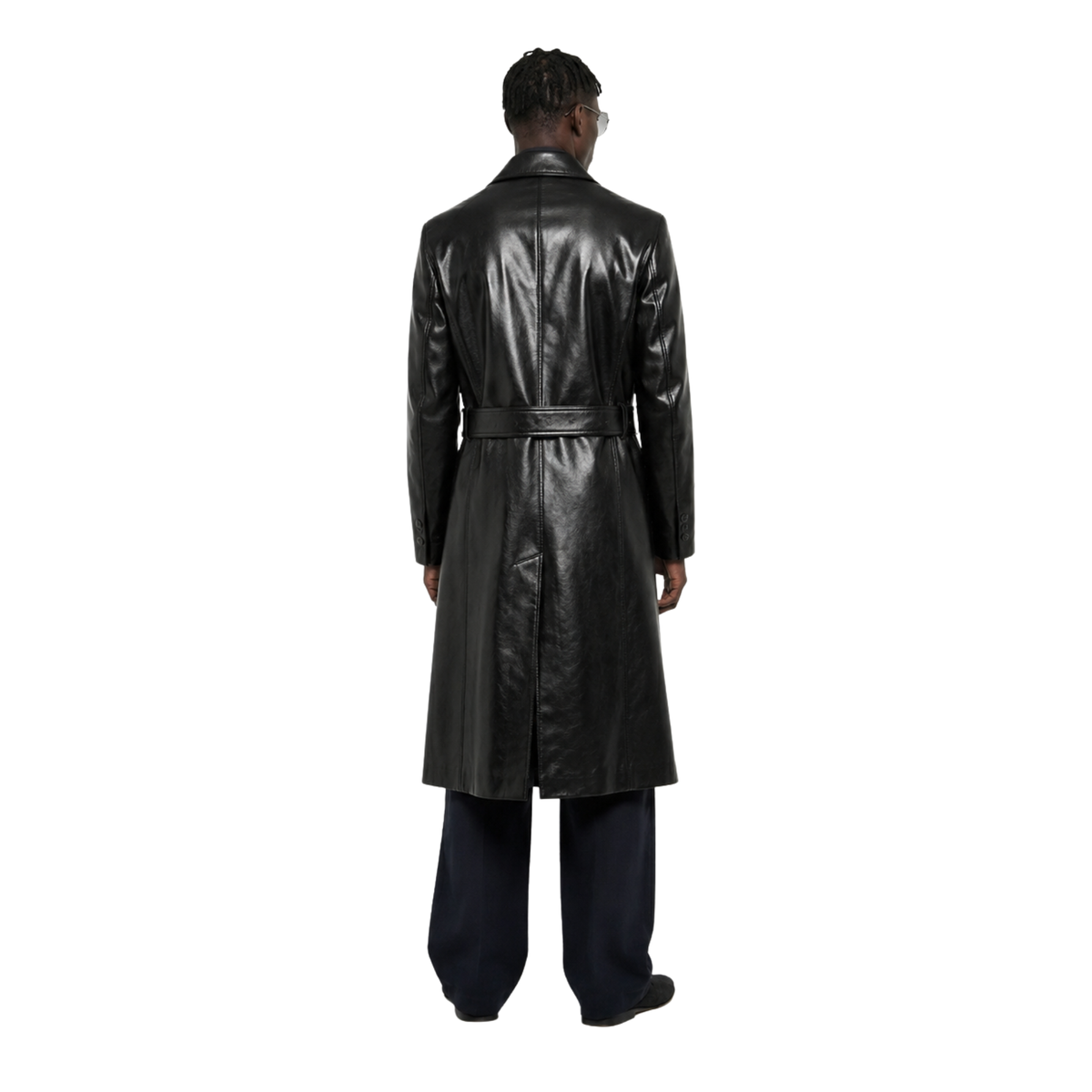 Trench-coat en cuir glacé Obsidian Matrix pour homme