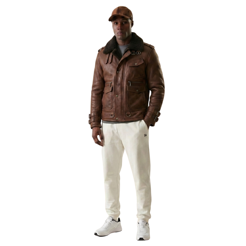 Blouson aviateur en cuir Shearling premium Recon pour homme