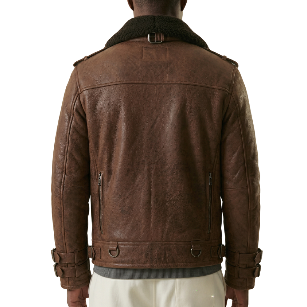 Blouson aviateur en cuir Shearling premium Recon pour homme