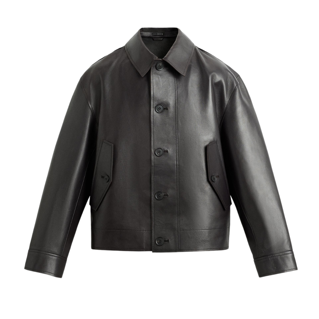 Men's Minimalist Boxy Leather Jacket | Dark Espresso