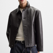 Men's Minimalist Boxy Leather Jacket | Dark Espresso