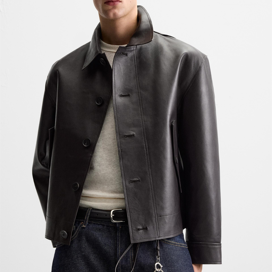 Men's Minimalist Boxy Leather Jacket | Dark Espresso
