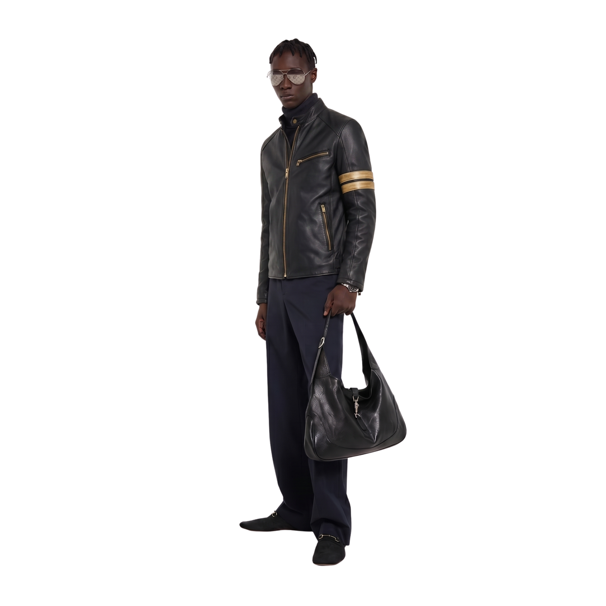 Blouson en cuir noir vieilli style "Café Racer" vintage pour homme
