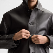 Men's Minimalist Boxy Leather Jacket | Dark Espresso