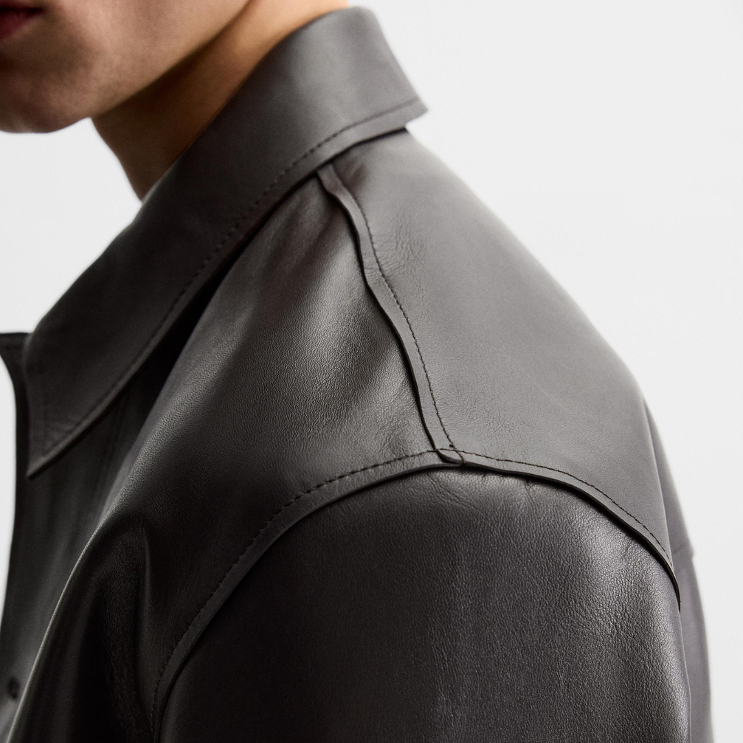 Men's Minimalist Boxy Leather Jacket | Dark Espresso