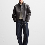 Men's Minimalist Boxy Leather Jacket | Dark Espresso