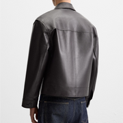 Men's Minimalist Boxy Leather Jacket | Dark Espresso