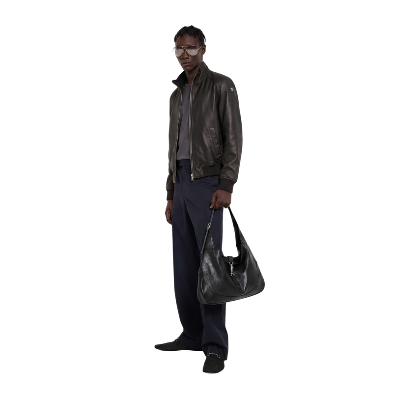 Blouson bombardier homme en cuir d'agneau aniline vintage