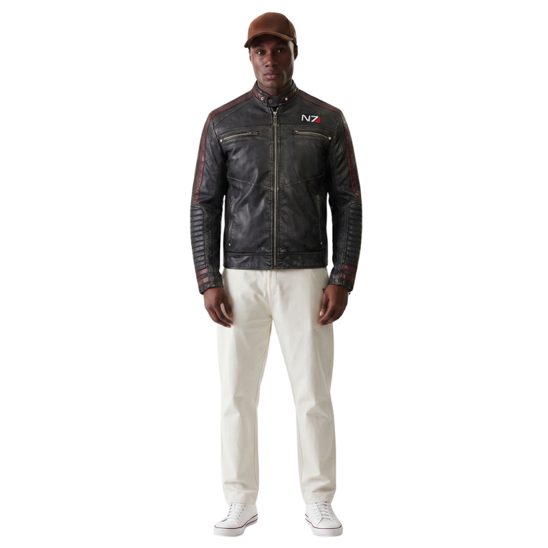 Blouson en cuir vieilli N7 Mass Effect pour homme