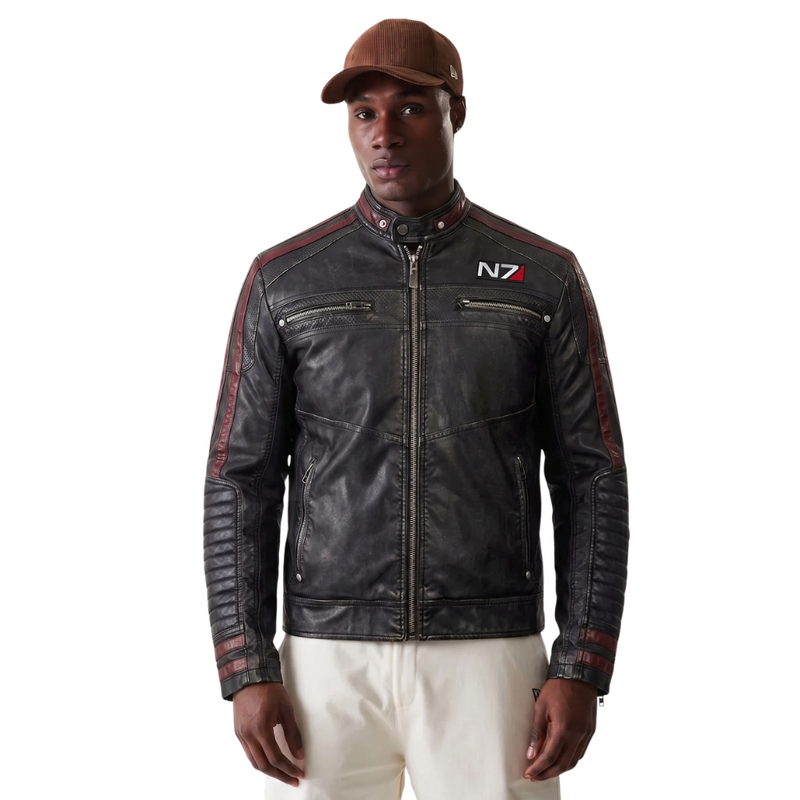 Blouson en cuir vieilli N7 Mass Effect pour homme