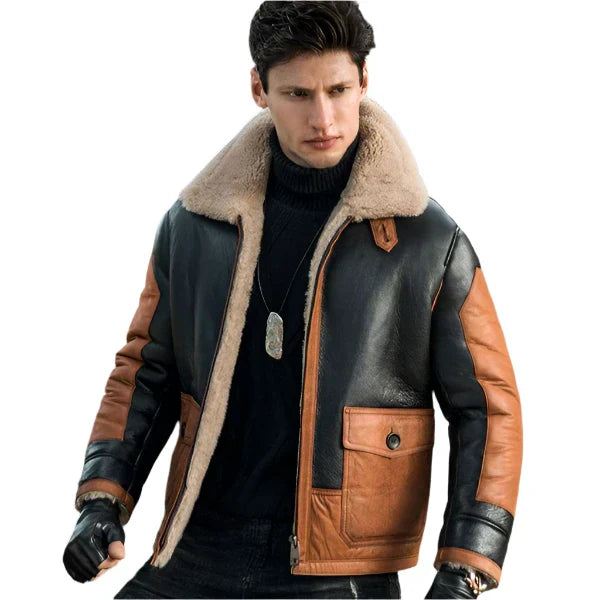 B3 Thickened Shearling Bomber Air Force Flight Leather Jacket