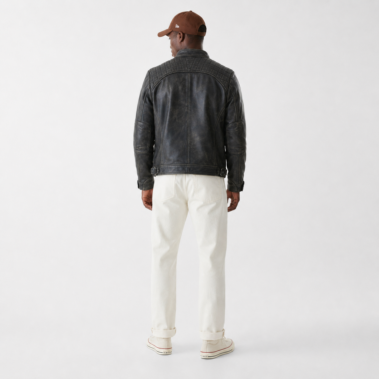 Men's Distressed Black Leather Jacket | Vintage Cafe Racer