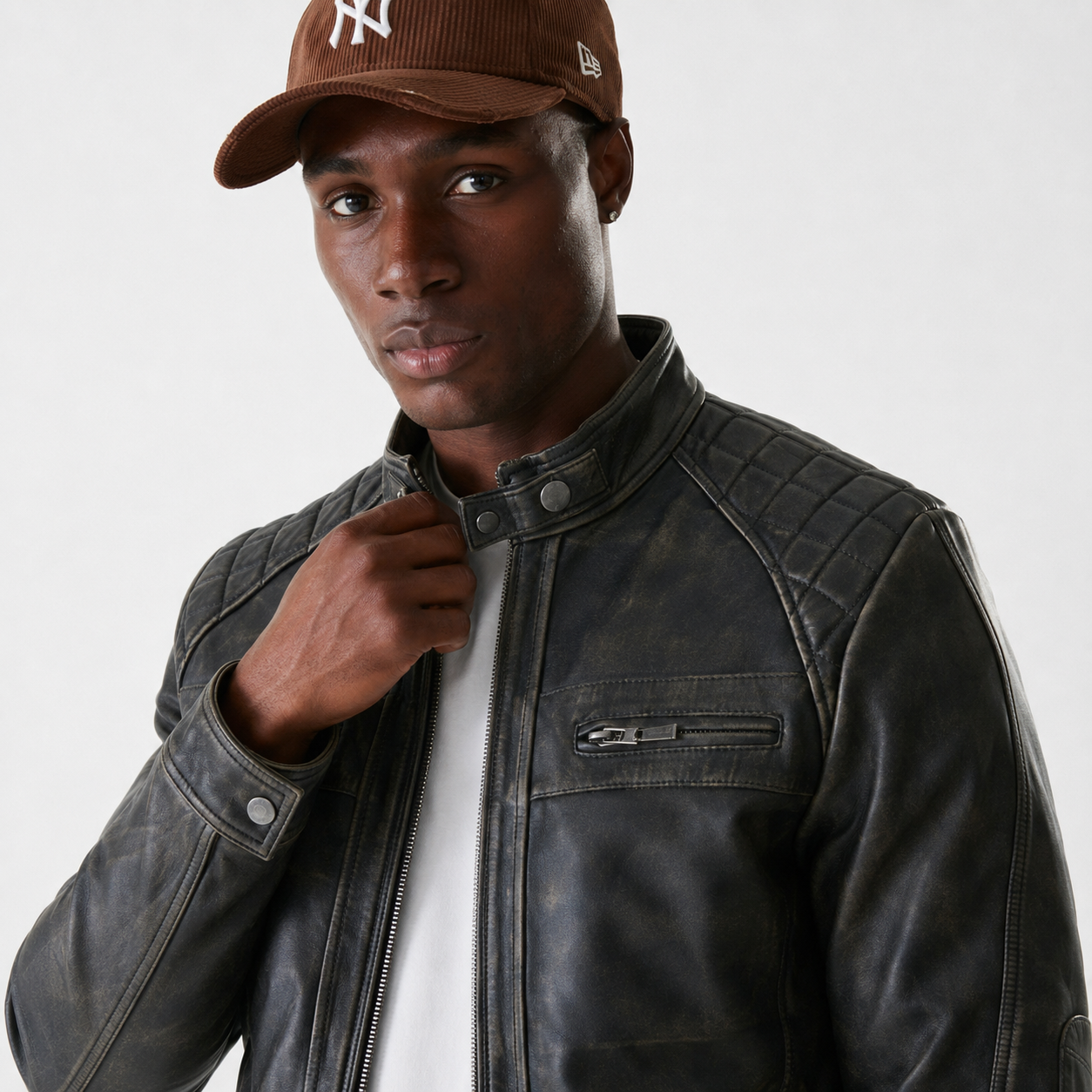 Men's Distressed Black Leather Jacket | Vintage Cafe Racer