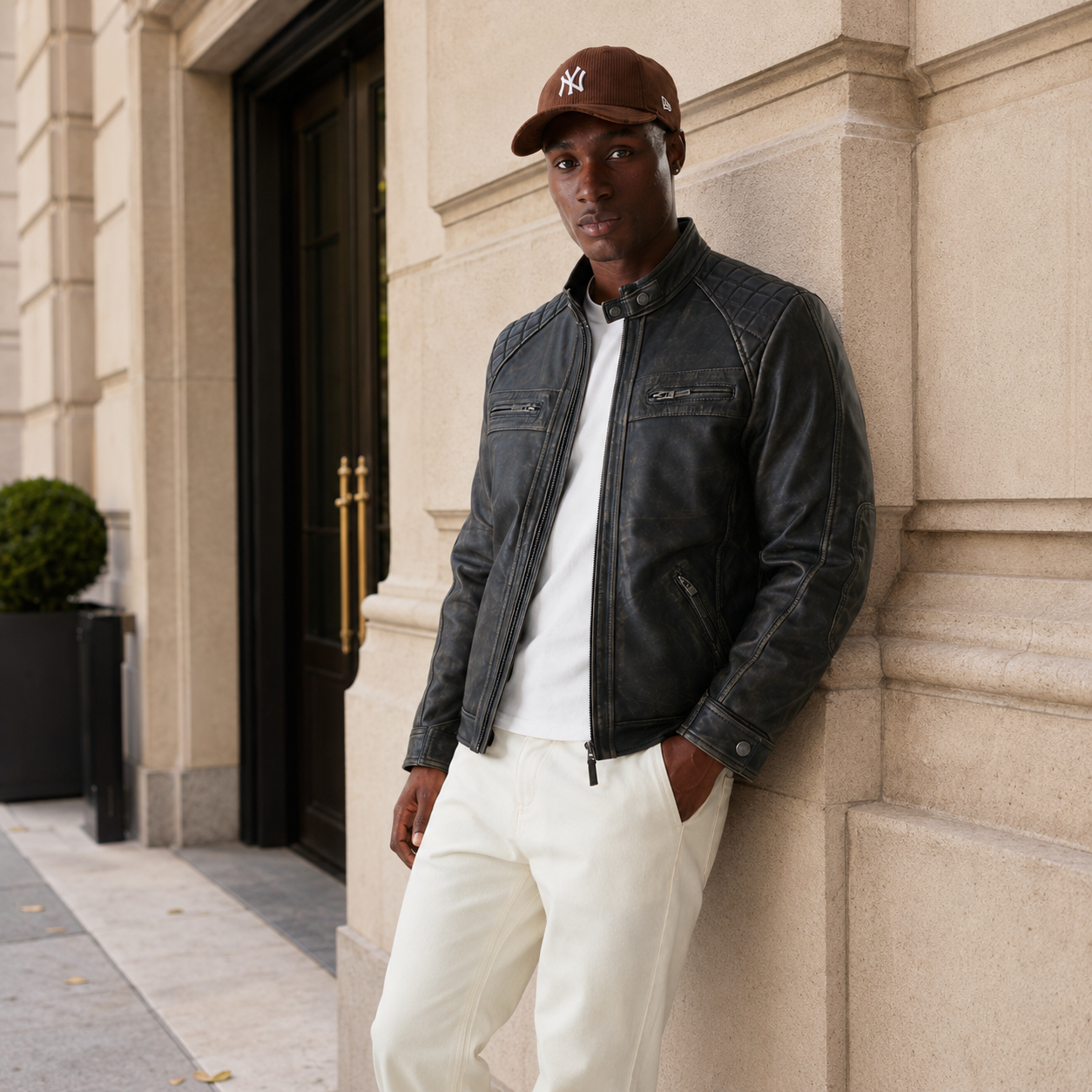 Men's Distressed Black Leather Jacket | Vintage Cafe Racer