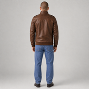 Men's Military Leather Jacket with Removable Hood | 2-in-1 Bomber