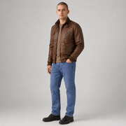 Men's Military Leather Jacket with Removable Hood | 2-in-1 Bomber