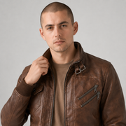 Men's Military Leather Jacket with Removable Hood | 2-in-1 Bomber