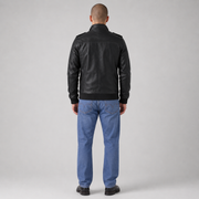 Men's Military Leather Jacket with Removable Hood | 2-in-1 Bomber