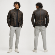 Men's Distressed Brown Leather Motorcycle Jacket | Rugged Cafe Racer