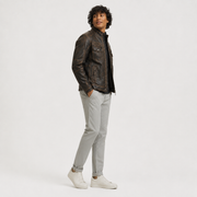 Men's Distressed Brown Leather Motorcycle Jacket | Rugged Cafe Racer