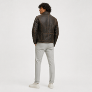 Men's Distressed Brown Leather Motorcycle Jacket | Rugged Cafe Racer