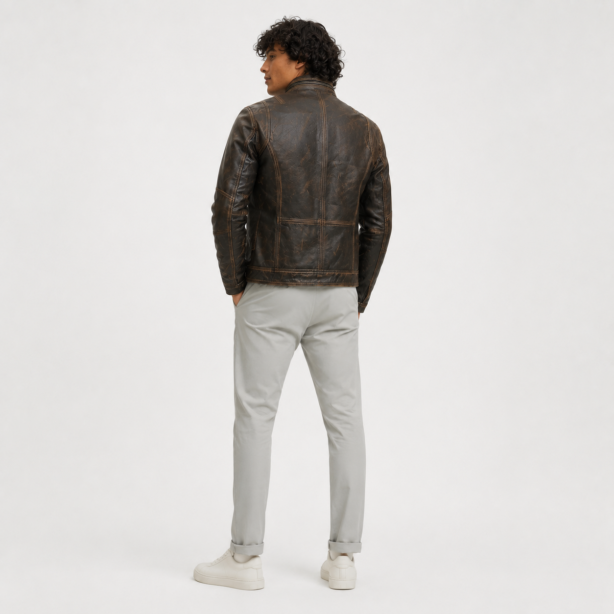 Men's Distressed Brown Leather Motorcycle Jacket | Rugged Cafe Racer