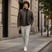 Men's Distressed Brown Leather Motorcycle Jacket | Rugged Cafe Racer