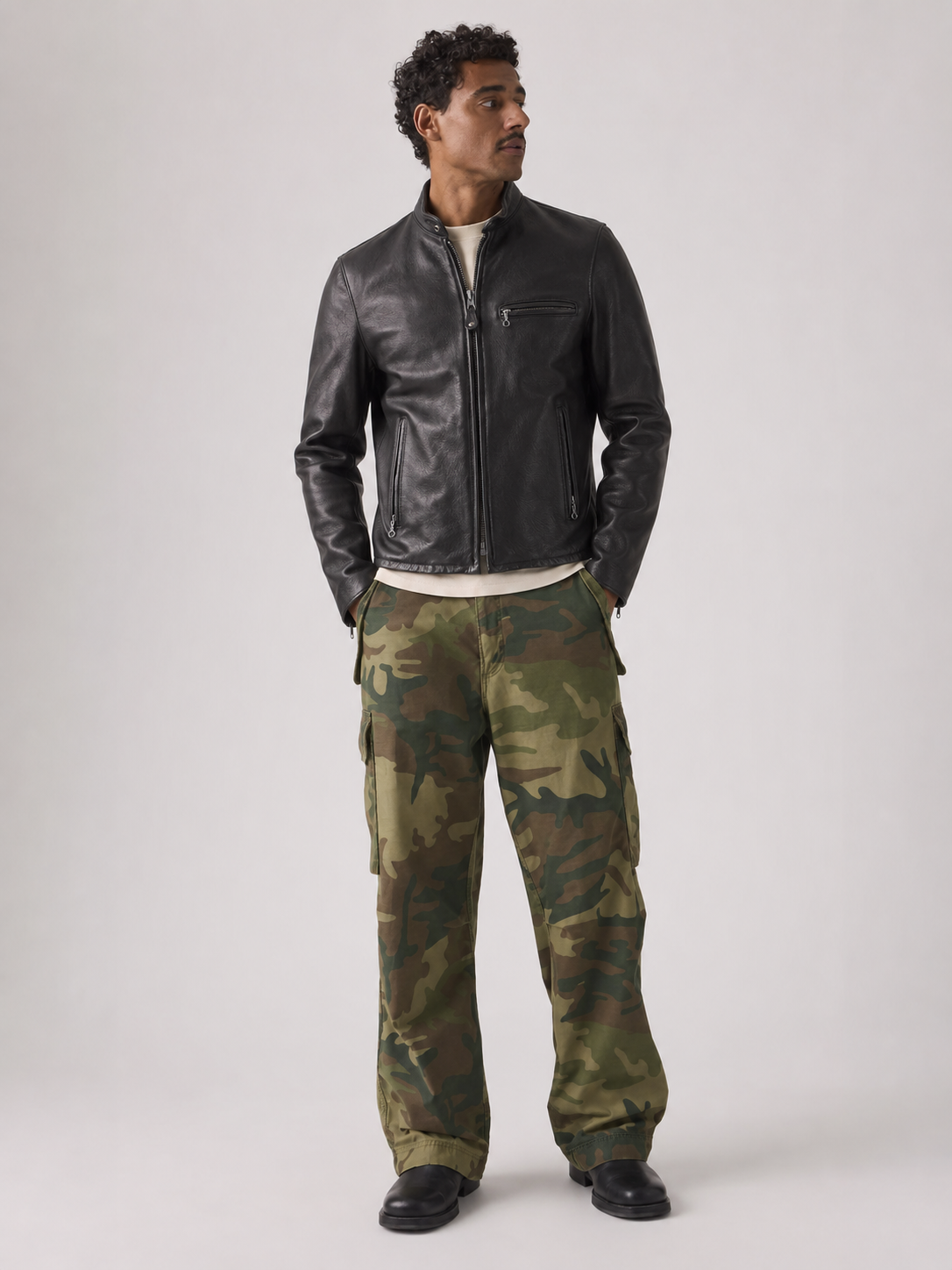 Men's Classic Leather Cafe Racer Motorcycle Jacket