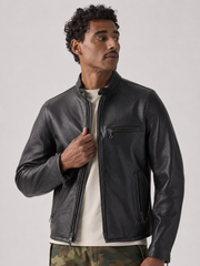 Men's Classic Leather Cafe Racer Motorcycle Jacket