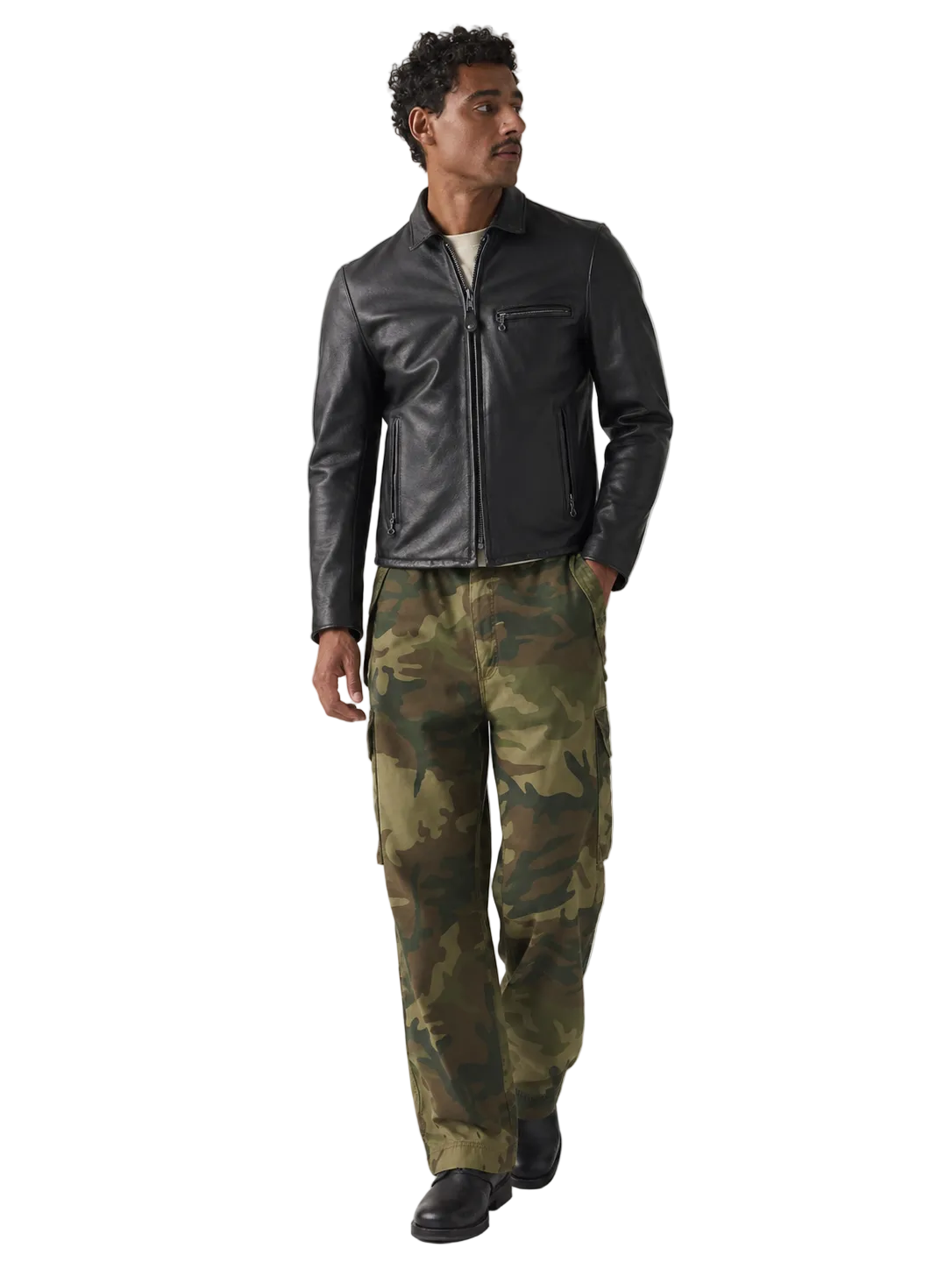 Men's Classic Leather Cafe Racer Motorcycle Jacket
