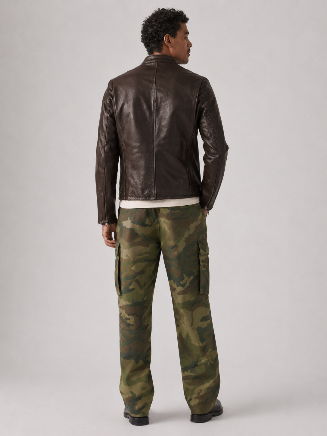 Men's Classic Leather Cafe Racer Motorcycle Jacket