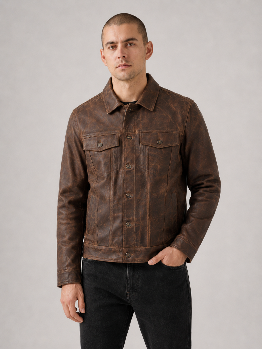 Men's Vintage Drag Rugged Motorcycle Leather Jacket