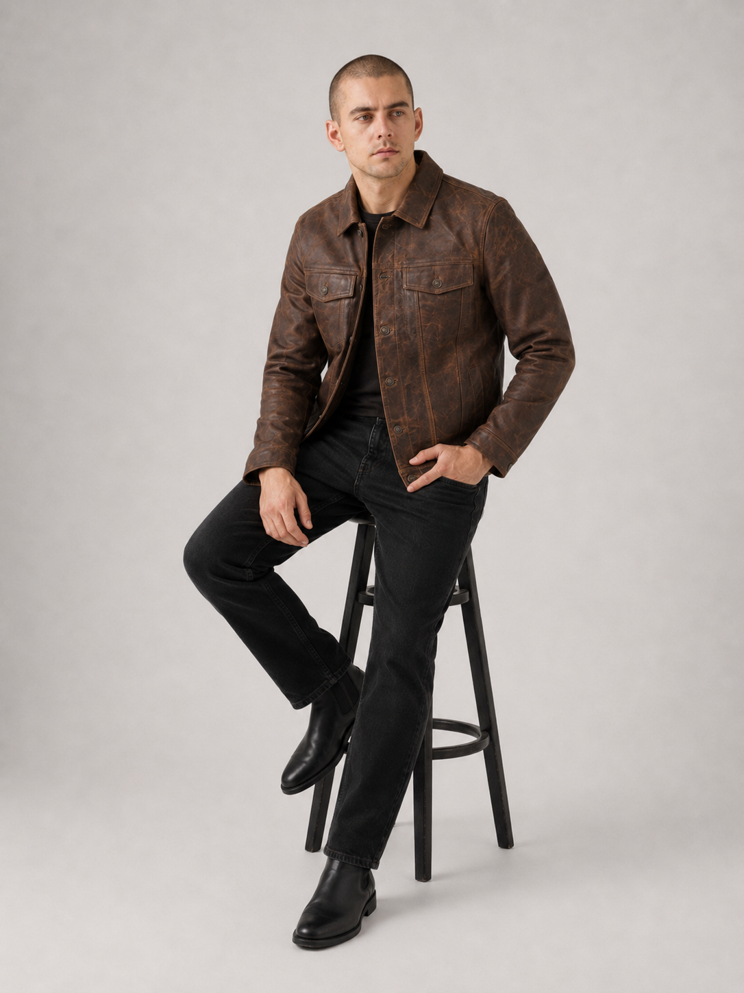 Men's Vintage Drag Rugged Motorcycle Leather Jacket