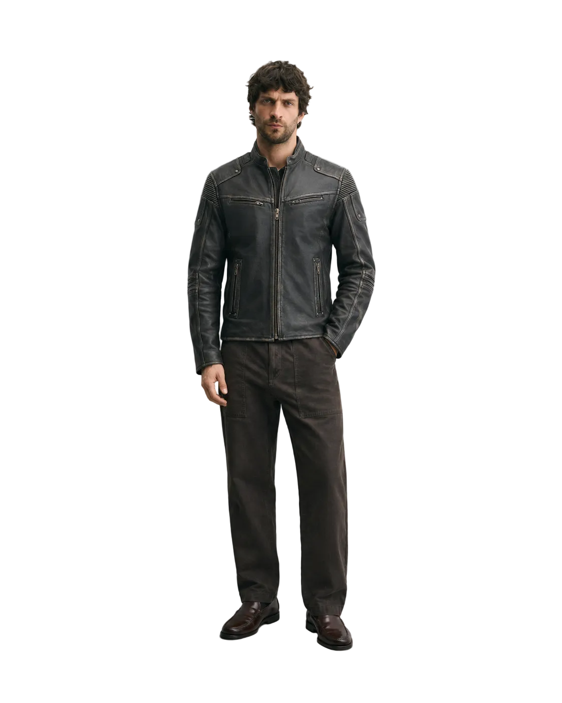 Men's Vintage Lycra Rugged Motorcycle Leather Jacket