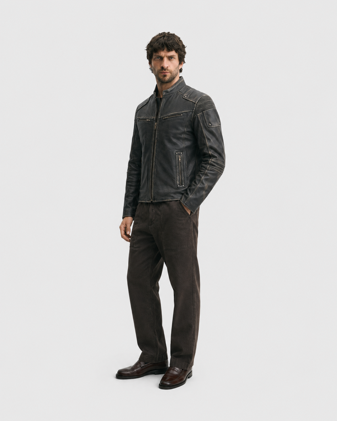 Men's Vintage Lycra Rugged Motorcycle Leather Jacket