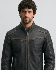 Men's Vintage Lycra Rugged Motorcycle Leather Jacket