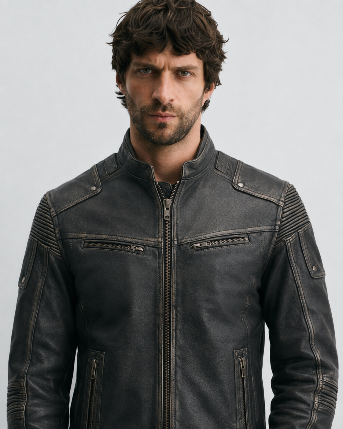 Men's Vintage Lycra Rugged Motorcycle Leather Jacket