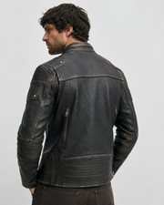 Men's Vintage Lycra Rugged Motorcycle Leather Jacket