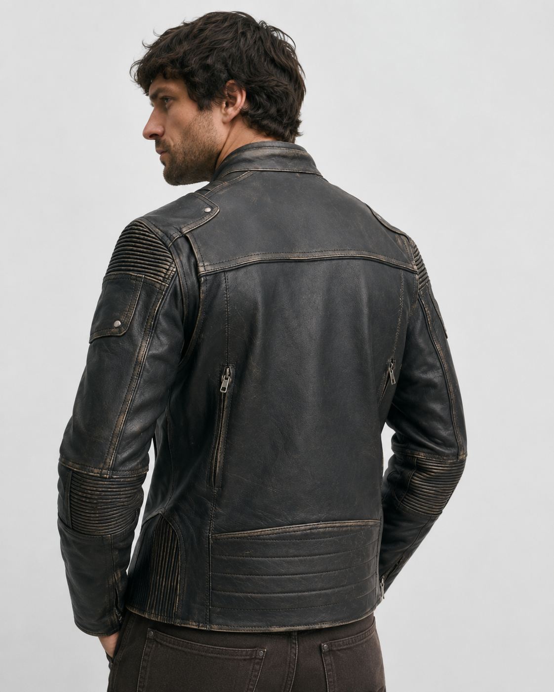 Men's Vintage Lycra Rugged Motorcycle Leather Jacket