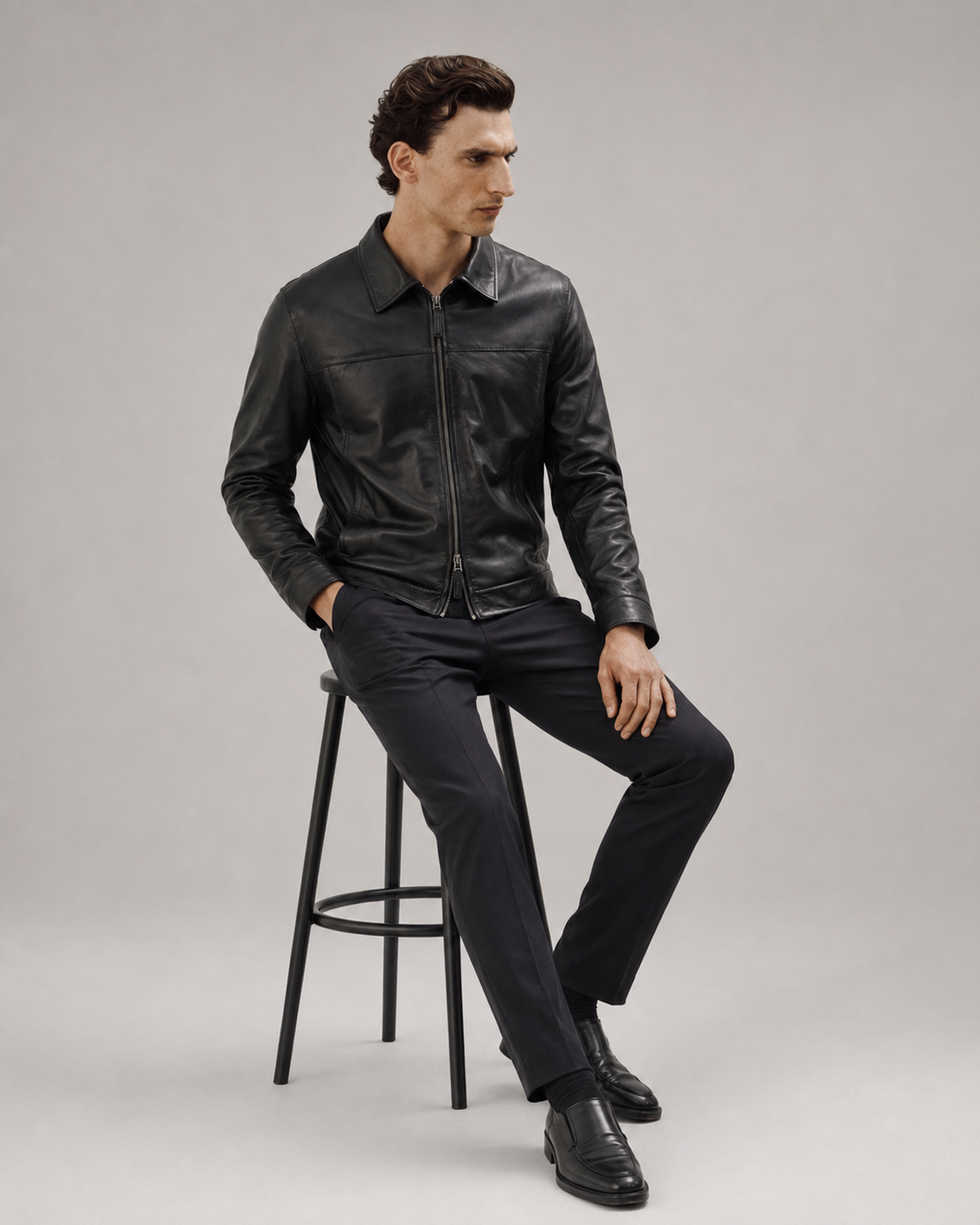 Men's Minimalist Premium Nappa Leather Casual Shirt-Collar Jacket