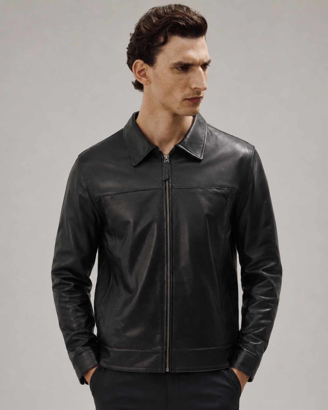 Men's Minimalist Premium Nappa Leather Casual Shirt-Collar Jacket